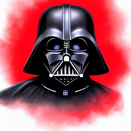 Image similar to darth vader's head coming out of a red mist, profile pic, centered, accurate anatomy, highly detailed, digital art