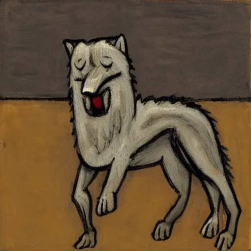 Prompt: retarded wolf pooping, expressionism