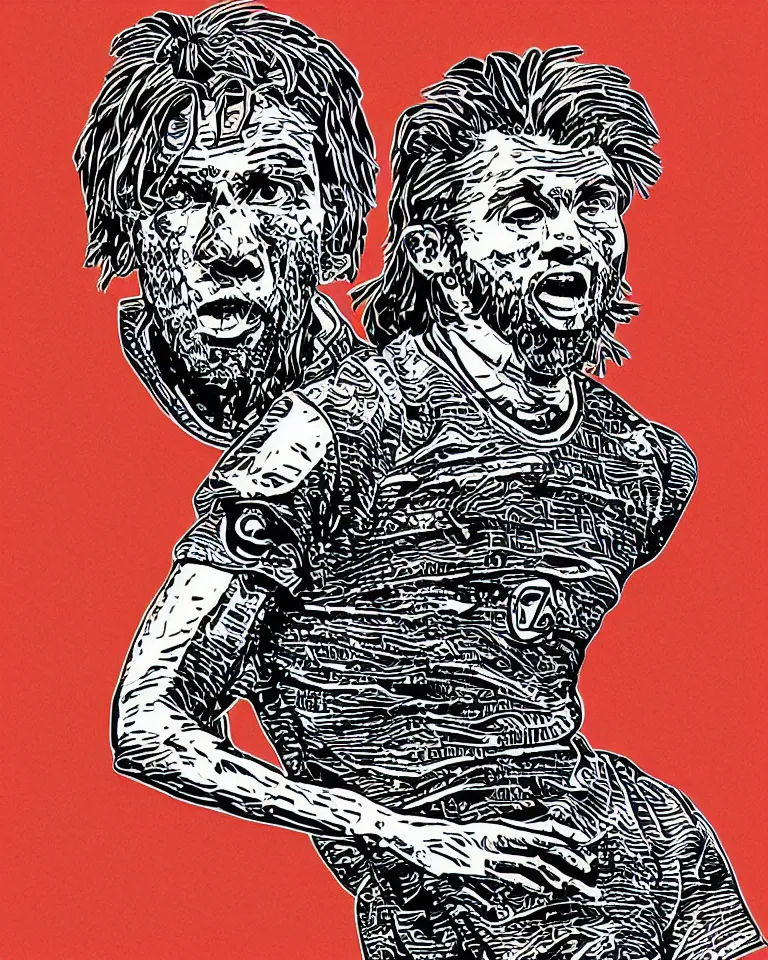 Image similar to a detailed lifelike linocut engraving of zico flamengo