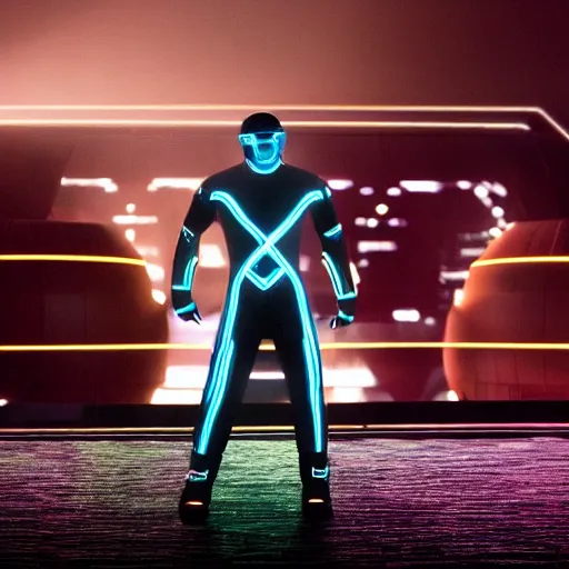 Image similar to jack black in the movie tron legacy ( 2 0 1 0 ), cinematic, film still