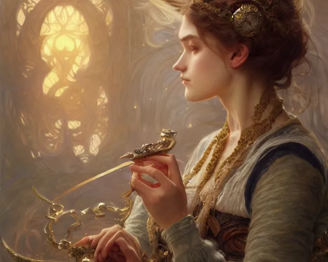 Image similar to photography of marie spartali stillman, deep focus, d & d, fantasy, intricate, elegant, highly detailed, digital painting, artstation, concept art, matte, sharp focus, illustration, hearthstone, art by artgerm and greg rutkowski and alphonse mucha