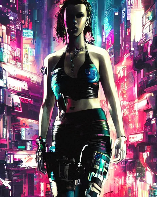 Prompt: cyberpunk millie bobby brown by yoji shinkawa