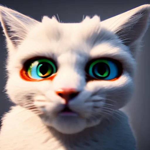 Prompt: high quality 3 d render very cute fluffy cat with big eyes highly detailed, unreal engine cinematic smooth, with rim light, low angle, uhd 8 k, sharp focus