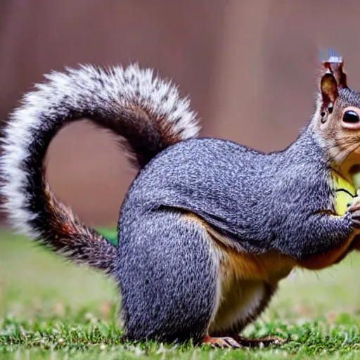 Prompt: a squirrel playing rugby