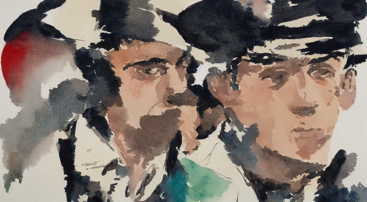 Image similar to close up portrait Corto Maltese, watercolour by Hugo Pratt, oil on canvas