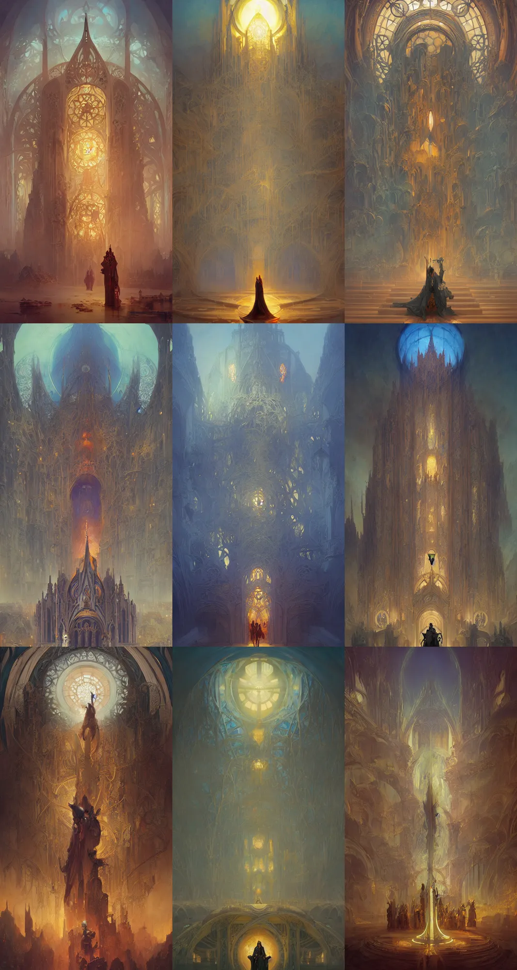 Prompt: cathedral of sun, art nouveau architecture, fantasy, art by joseph leyendecker, peter mohrbacher, ivan aivazovsky, ruan jia, reza afshar, marc simonetti