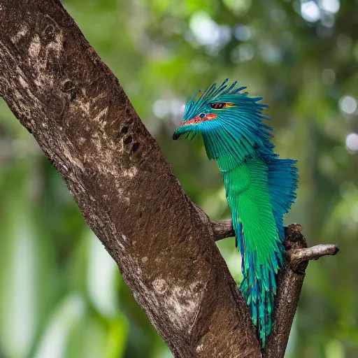 Image similar to a quetzal in the shape of a capital Q