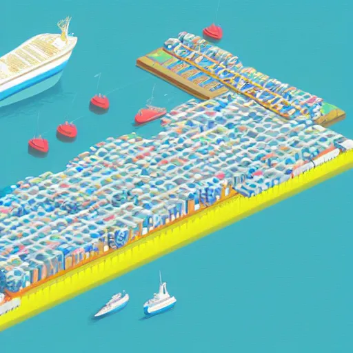 Image similar to isometric view of a shipping container port by chiho aoshima