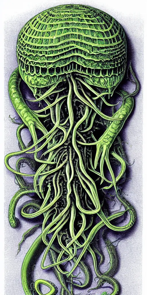 Image similar to cthulhu cross section scientific illustration biology book, highly detailed