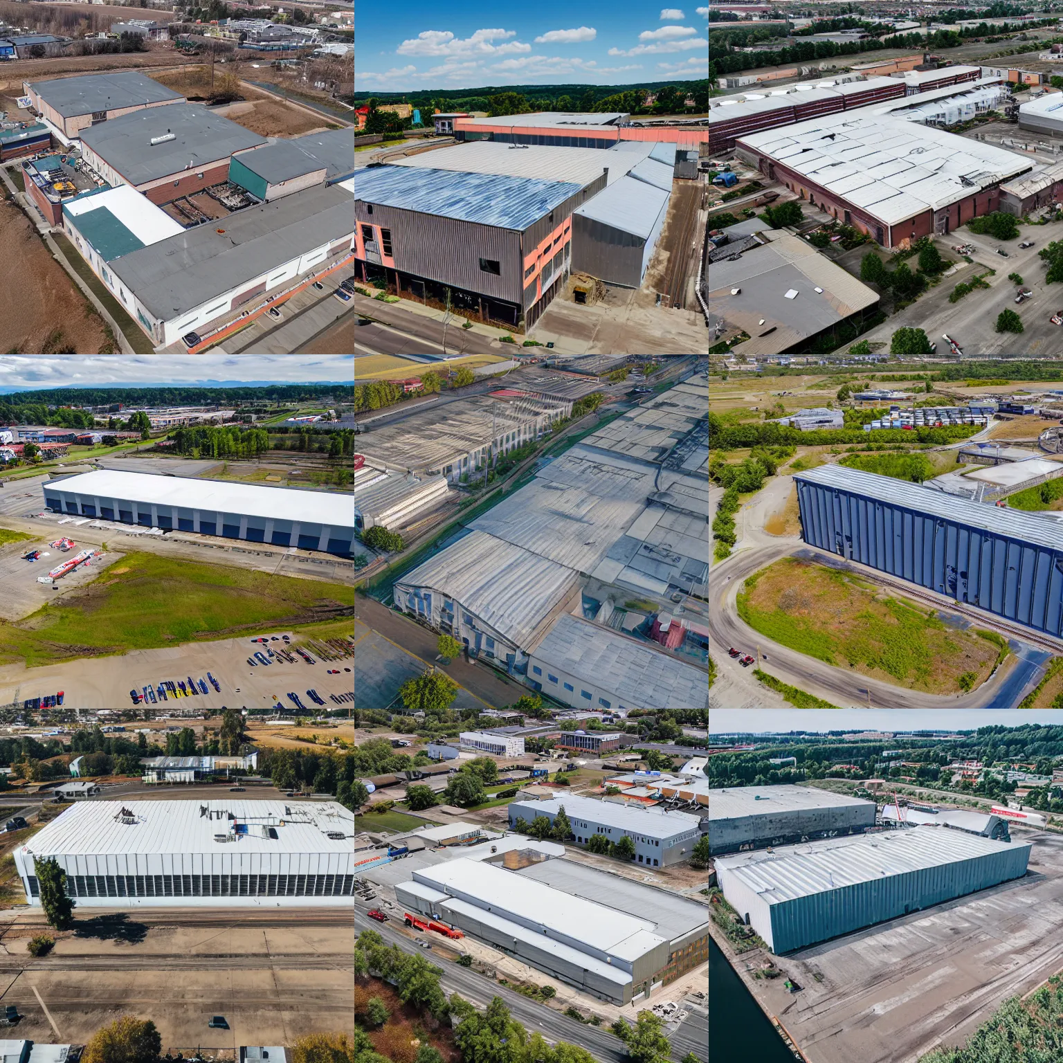 Prompt: drone view of industrial building