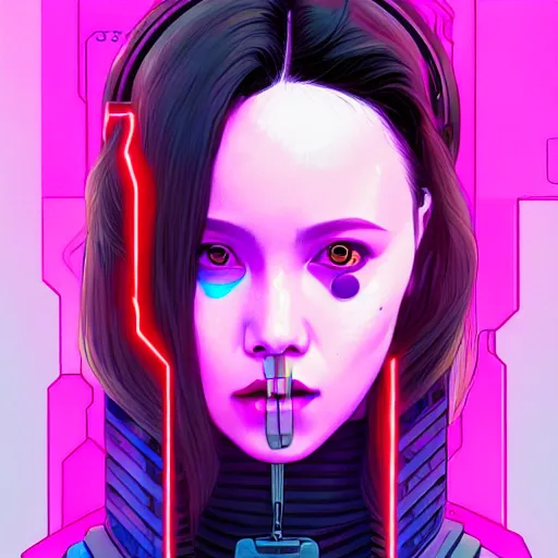 Image similar to portrait painting of a cyberpunk hacker olivia hye from loona, sharp focus, award - winning, trending on artstation, masterpiece, highly detailed, intricate. art by josan gonzales and moebius and deathburger