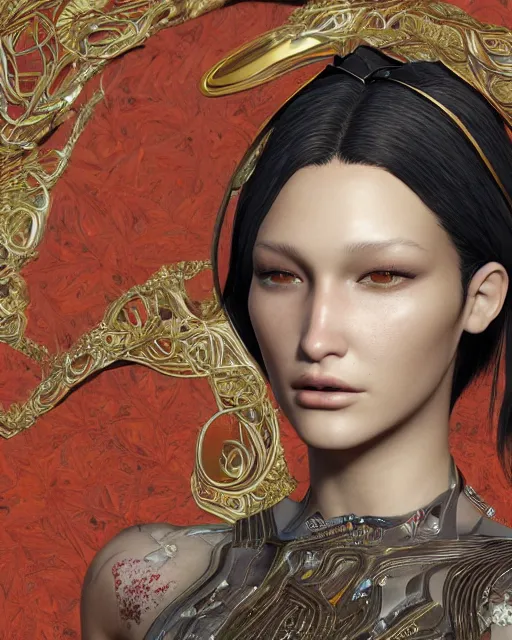 Image similar to a highly detailed metahuman 8 k close up render of bella hadid in takato yamamoto style trending on artstation made in unreal engine 4