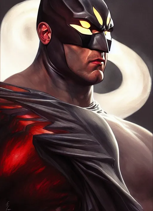 Prompt: portrait of aggressive eden hazard batman, d & d, muscular! white, fire, fantasy, intricate, elegant, highly detailed, digital painting, artstation, concept art, smooth, sharp focus, illustration, art by artgerm and greg rutkowski and alphonse mucha