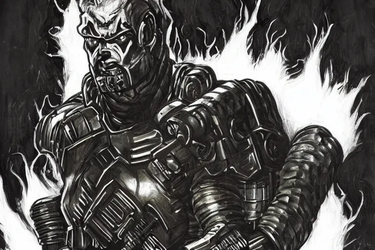 Image similar to wayne static as doom guy, highly detailed art