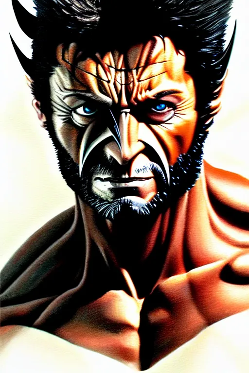 Image similar to airbrush portrait of wolverine from xmen, by dimitri patelis marvel masterpieces