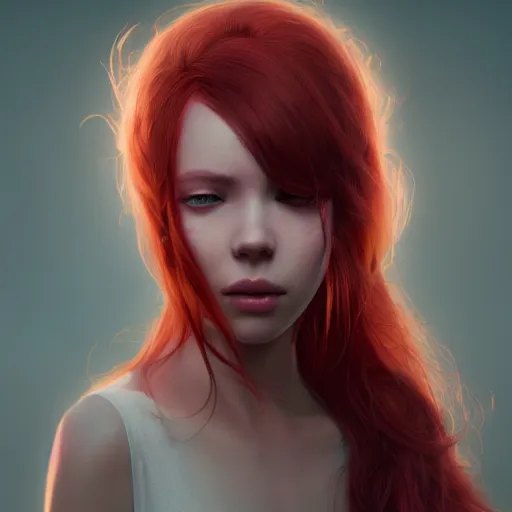 Prompt: portrait of a young female human with red hair and light skin closed eyes fantasy artwork epic detailed and intricate digital painting trending on artstation by wlop octane render