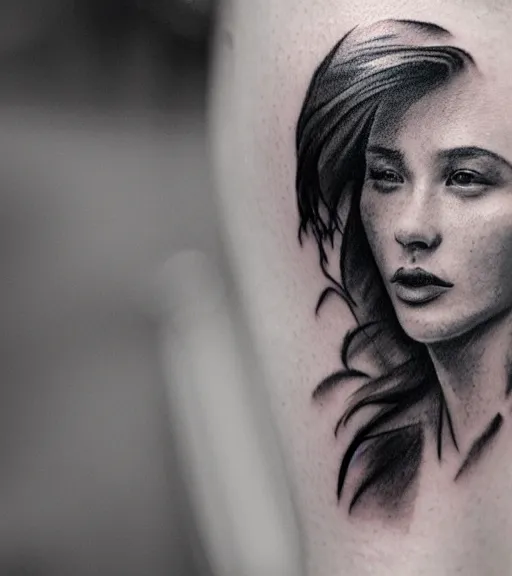 Image similar to tattoo design sketch of a beautiful mountain scenery with a faded beautiful woman face, hyper - realistic, double exposure effect, in the style of matteo pasqualin, amazing detail, black and white, faded