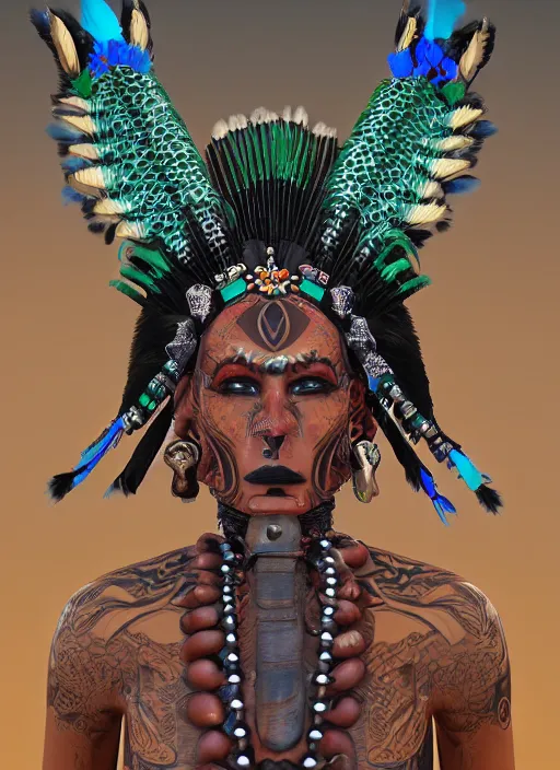 Prompt: portrait of beautiful, graceful, sophisticated, an indigenous cholo goth mechanoid shaman dressed with a quetzalcoatl feathered serpent dancing over a lowrider police patrol in brooklyn, brown porcelain skin, fashion design, unreal engine 5