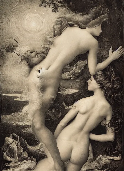 Image similar to old wetplate birth of venus, fractal, intricate, elegant, highly detailed, parallax, leica, medium format, subsurface scattering, by jheronimus bosch and greg rutkowski and richard avedon