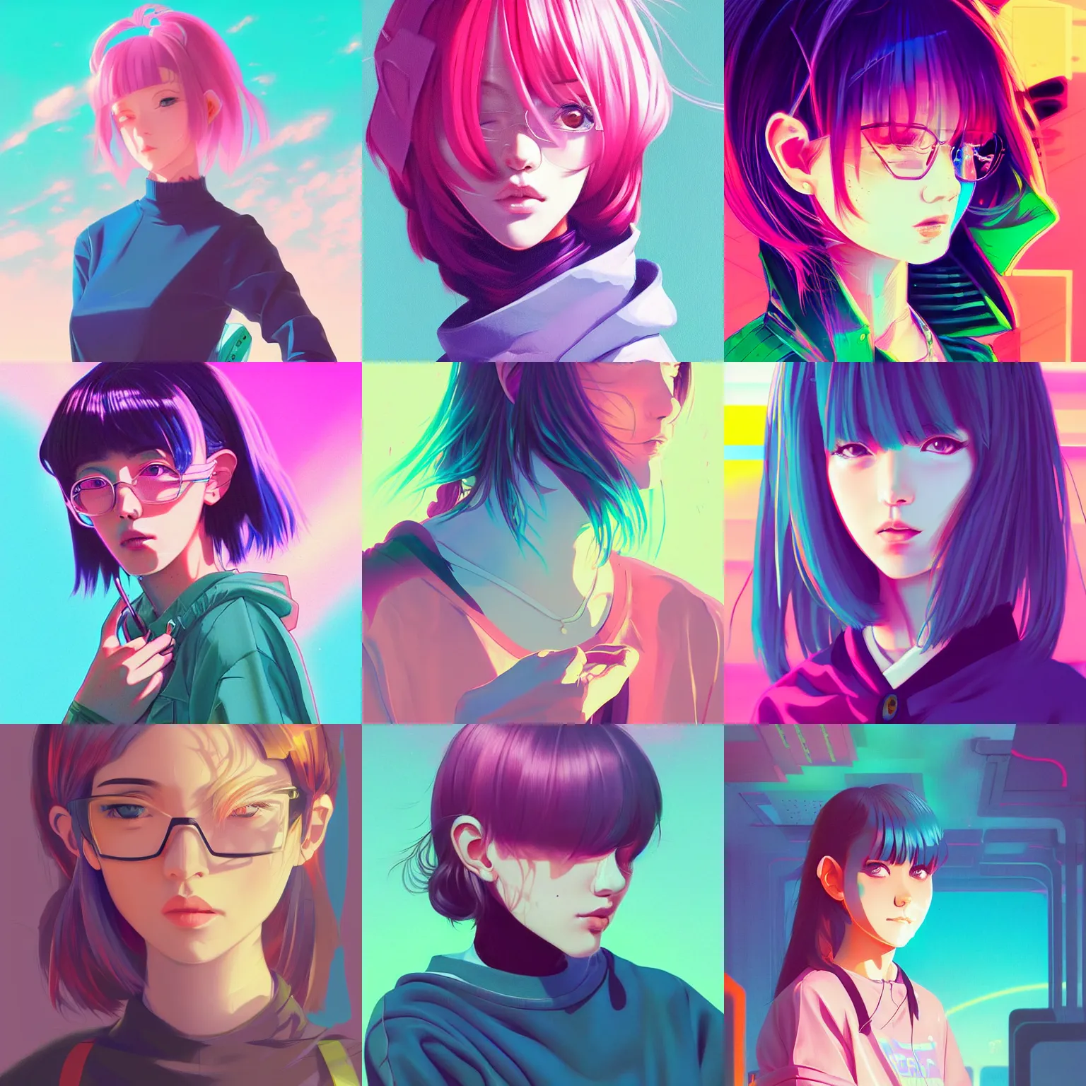 Prompt: 9 0 s, lofi girl aesthetic, 3 / 4 portrait, vaporwave colors, anime, futuristic, hyperrealistic painting, by stanley twardowicz, ilya kuvshinov, rossdraws