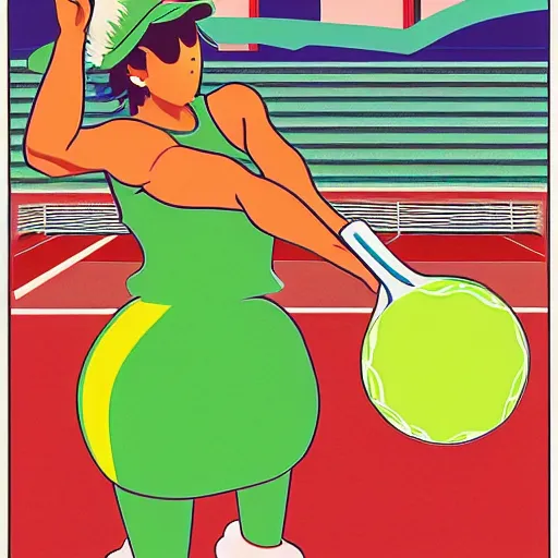 Prompt: a tennis ball monster illustrated by hiroshi nagai