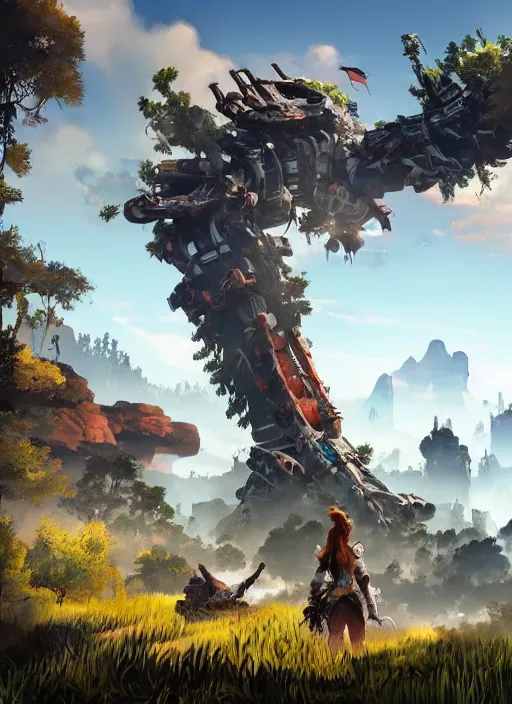 Image similar to very detailed concept art of a lot from horizon zero dawn