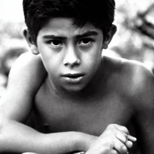 Image similar to ricky garcia plays ralph in lord of the flies ( 1 9 6 3 ), 3 5 mm black and white, highly detailed, cinematic lighting