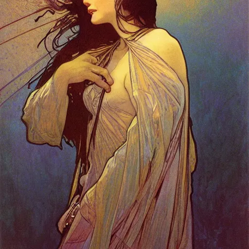 Prompt: portrait by alphonse mucha, beksinski, moebius, giger, hopper, thomas kinked, frazetta, klimt, mead, dali, greg rutkowski, artgerm, ilya kuvshinov, makoto shinkai, jean james, beeple, peter mohrbacher, craig mullins, rhads