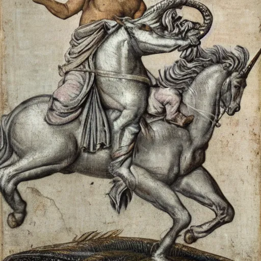 Prompt: roman emperor riding a wild unicorn, 8 k,