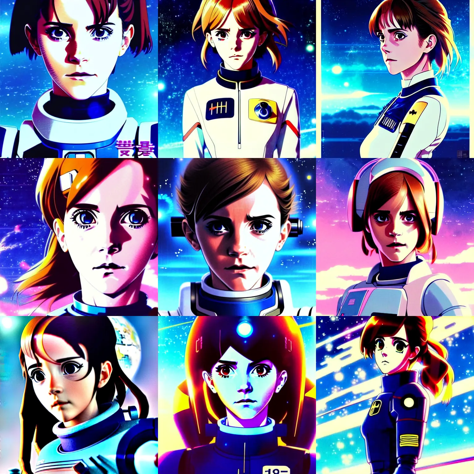 Prompt: an anime portrait of beautiful emma watson as a space pilot still from robotech 1 9 8 5 by ilya kuvshinov katsuhiro otomo, magali villeneuve, artgerm, jeremy lipkin and michael garmash, rob rey and kentaro miura style, symmetrical, depth of field, deep focus