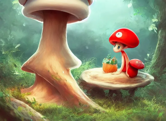 Prompt: a cute creature sitting next to a mushroom, dr seuss very pretty, artgerm lau, wlop, rossdraws, artstation, cgsociety, concept art, octane render, trending on artstation, artstationhd, artstationhq, unreal engine, 4 k, 8 k