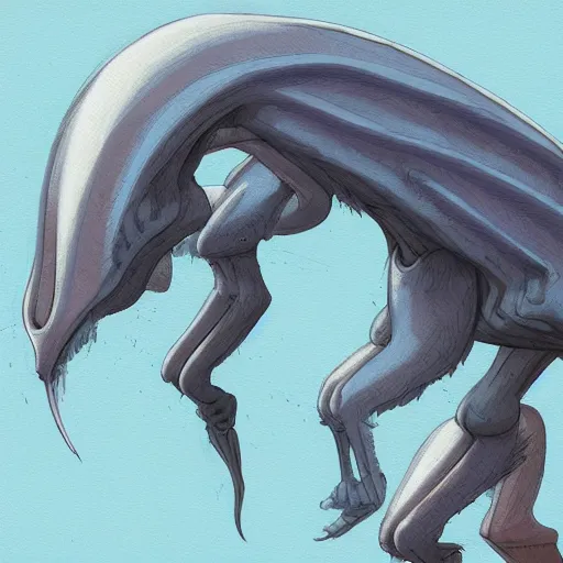 Image similar to concept art painting of an alien animal creature, detailed, cel shaded, in the style of makoto shinkai and moebius and james gurney