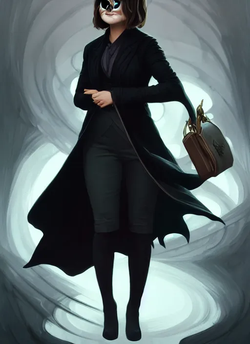 Image similar to 3/4 portrait of Jenna-Louise Coleman wearing a sleek black modern overcoat, art nouveau, D&D, fantasy, elegant, highly detailed, digital painting, artstation, concept art, matte, sharp focus, illustration, art by Artgerm and Greg Rutkowski and WLOP