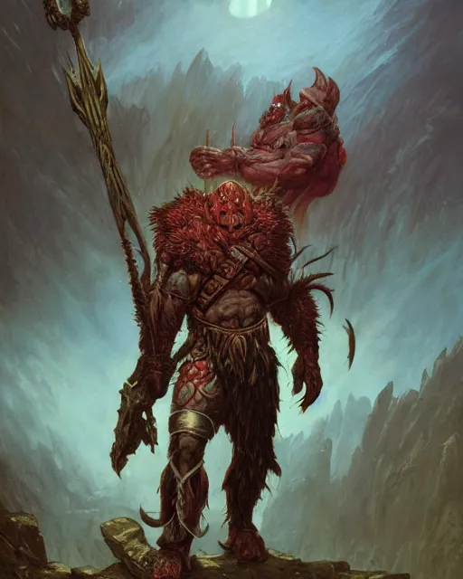 Image similar to orc warrior by thomas cole and wayne barlowe and brom