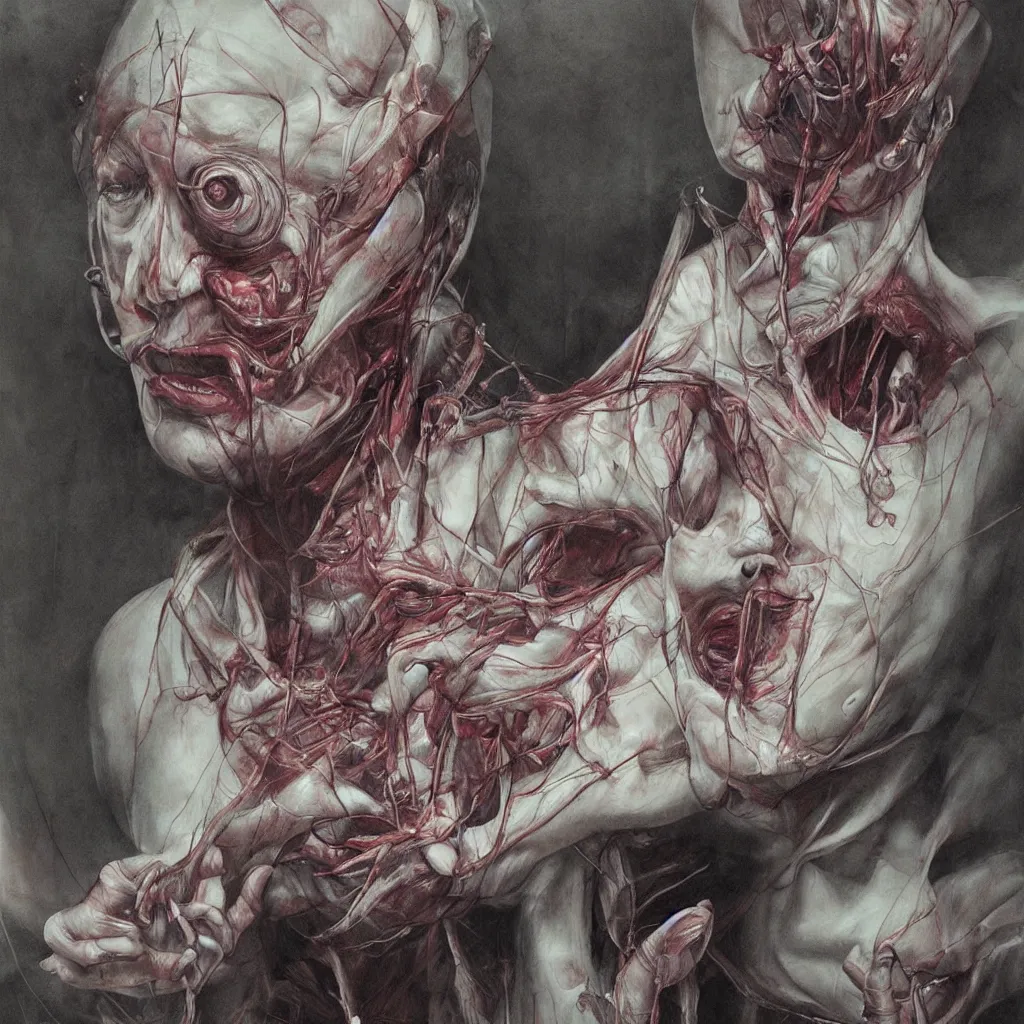 Prompt: Painting, Creative Design, Depression, Biopunk, Body horror, by Marco Mazzoni, Francis Bacon
