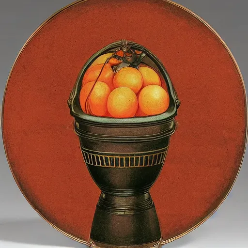 Image similar to round intricate 1920's galaxy circle thrush bronze canteen papaya , by William Hogarth and Martin Johnson Heade and Albrecht Durer , DC Comics , An art deco , Mixed media