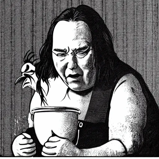 Prompt: an anthropomorphic chicken as annie wilkes from misery