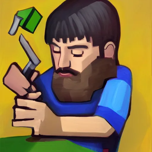 Image similar to minecraft steve smoking weed, 4 k, oil painting