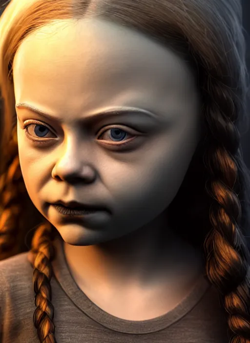 Image similar to highly detailed closeup, face profile portrait of greta thunberg as a gothic vampire, bikini, unreal engine, nicoletta ceccoli, mark ryden, earl norem, lostfish, global illumination, detailed and intricate environment