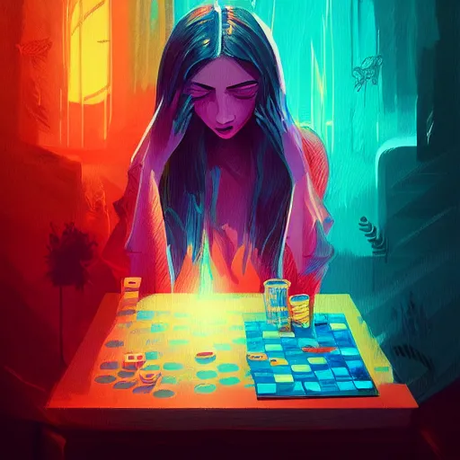 Image similar to detailed illustration of a poker card game by alena aenami and annato finnstark