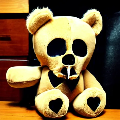 Image similar to teddy bear with a bloody skull face