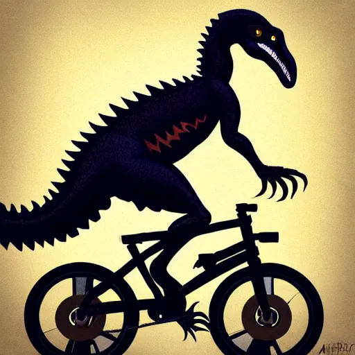 Image similar to velociraptor riding a bike, modernism, trending on artstation, make it look like it was created with dall - e 2