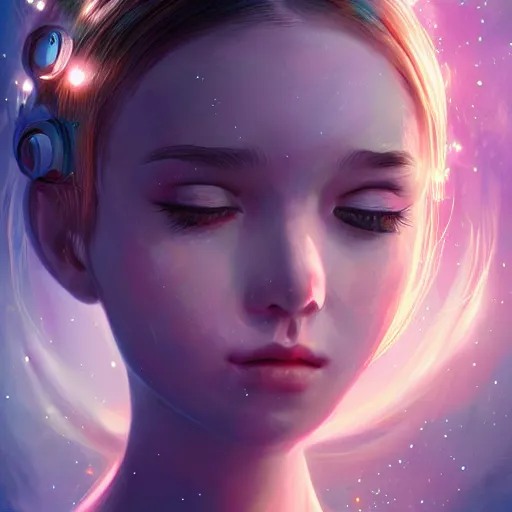 Prompt: portrait of a beautiful young girl with robot ears falling into the stars by Ross Tran, 4k, intricate details