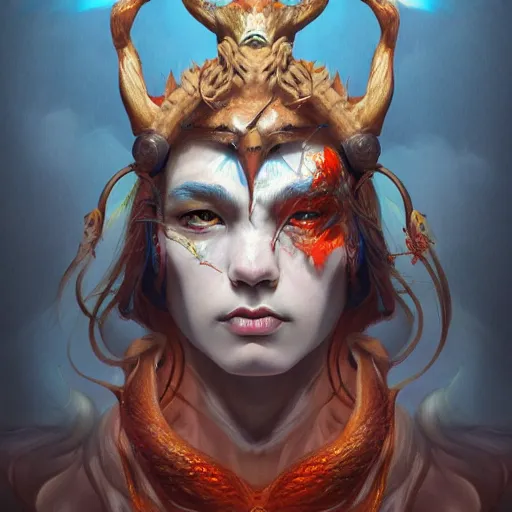 Prompt: Dramatic portraiture of Uuen, the Pictish god of stags, mixed media, trending on ArtStation, by Viktor Vasetnov and ArtGerm and Lucian Freud, luminism
