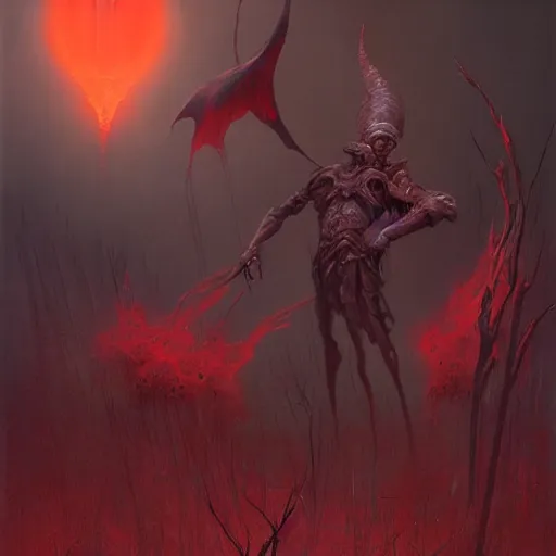 Prompt: the red necromancer, trending on artstation, 8 k, by gerard brom and zdzisław beksinski