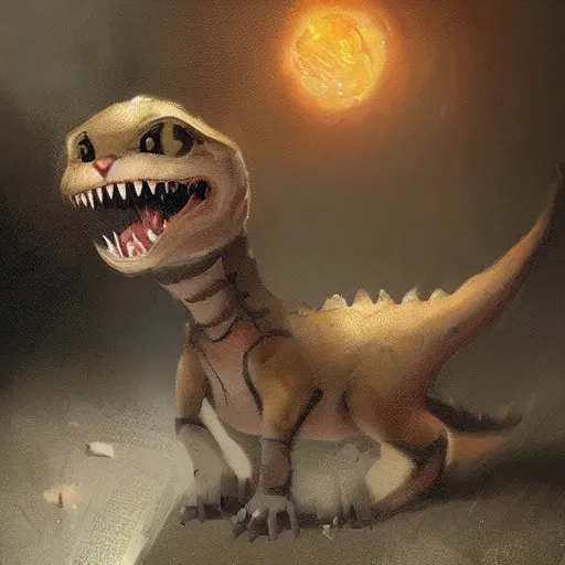 Image similar to a kitten dinosaur hybrid by greg rutkowski