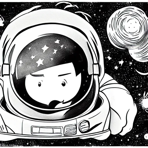 Image similar to colorful pixar, mcbess illustration, an astronaut drifting through space