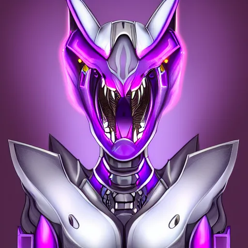 Image similar to detailed mawshot of a beautiful stunning anthropomorphic hot robot mecha female dragon, silver sharp streamlined armor, detailed maw, glowing Purple LED eyes, dragon art, furry art, vore, furaffinity, DeviantArt, Eka's Portal, G6