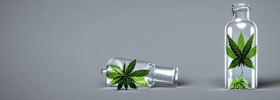 Prompt: symmetric horizontal bottle with weed inside