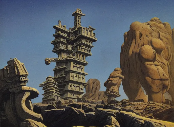 Prompt: the shadow of the colossus as illustrated by ralph mcquarrie and salvador dali